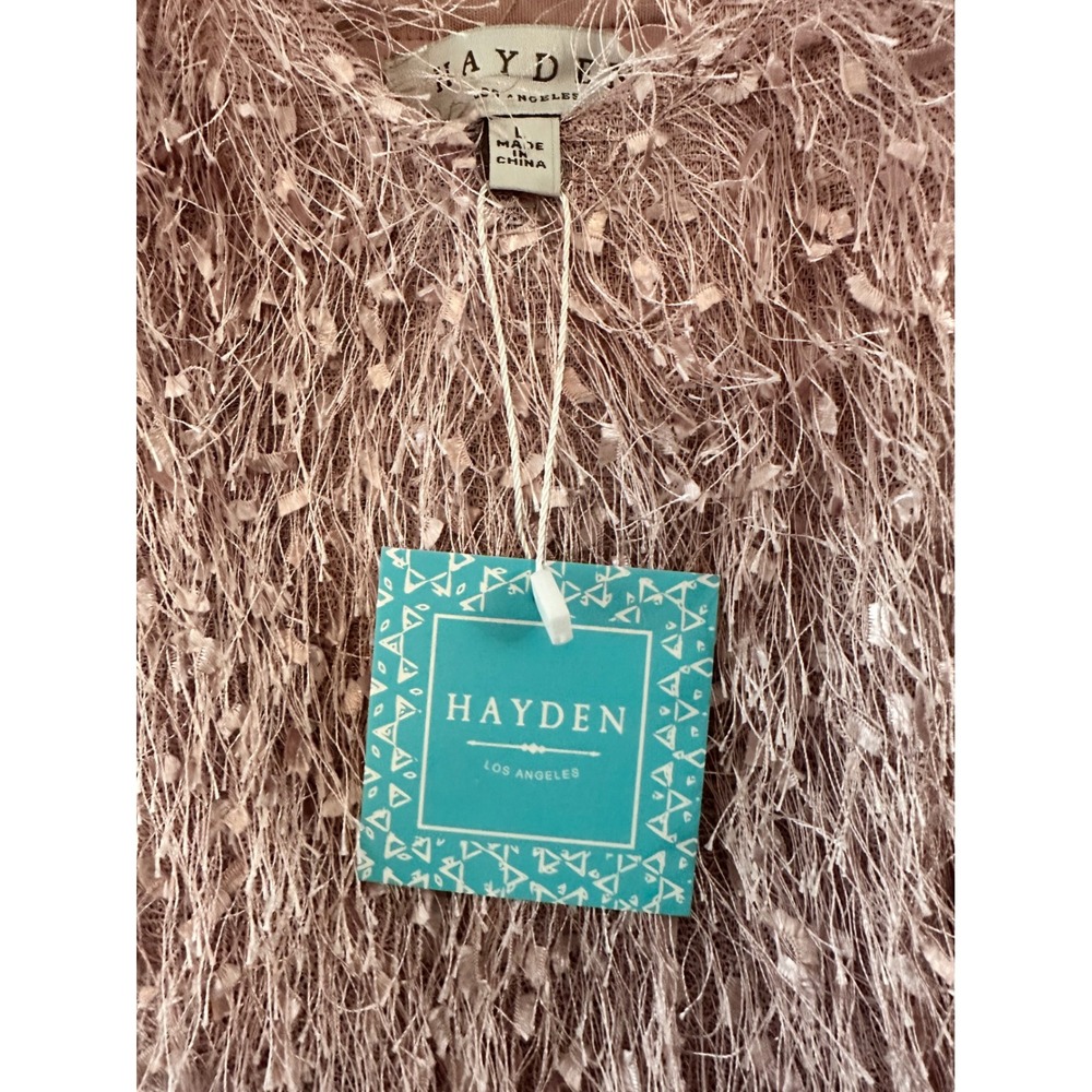 HAYDEN LOS ANGELES Pink Shaggy Fringe‎ Camisole Crop Top Women's Size L - Picture 2 of 5